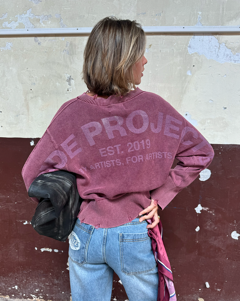 Perfect Cropped Knit Sweater Burgundy