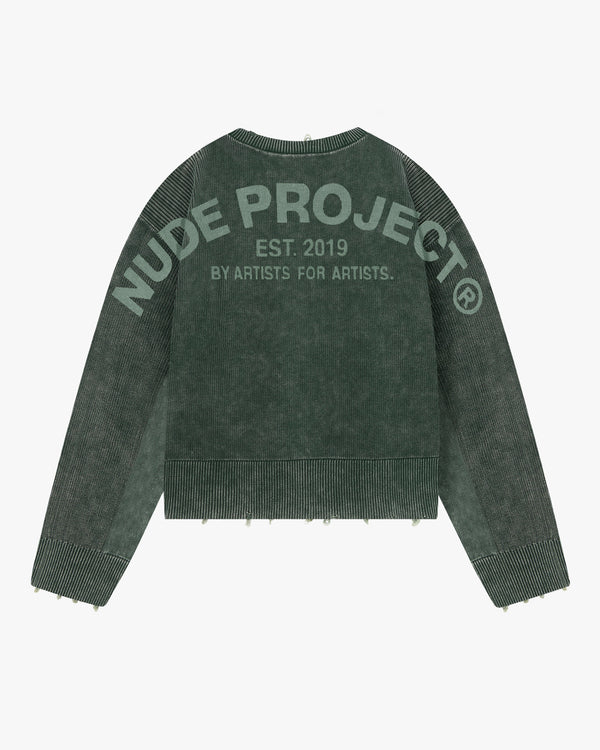 Perfect Cropped Knit Sweater Dark Green