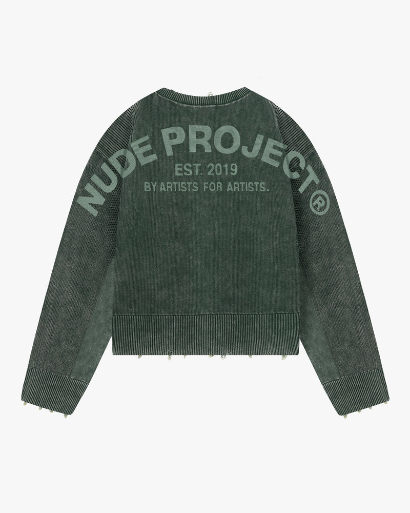 Perfect Cropped Knit Sweater Dark Green