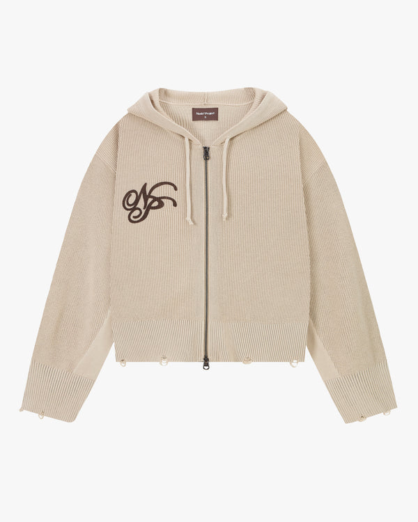 Besito Knit Zip-Up Hoodie Beige