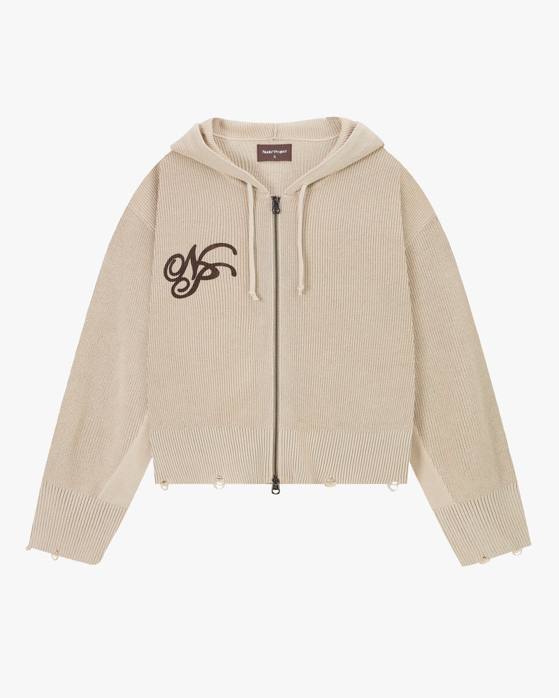 Besito Knit Zip-Up Hoodie Beige