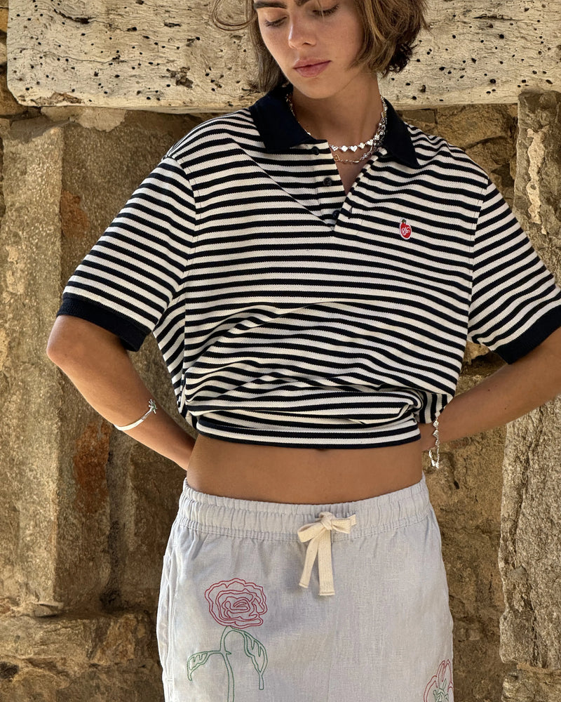 Apple Crew Stripes Polo Black