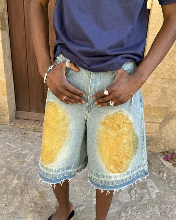 Old Baggy Denim Shorts Flower