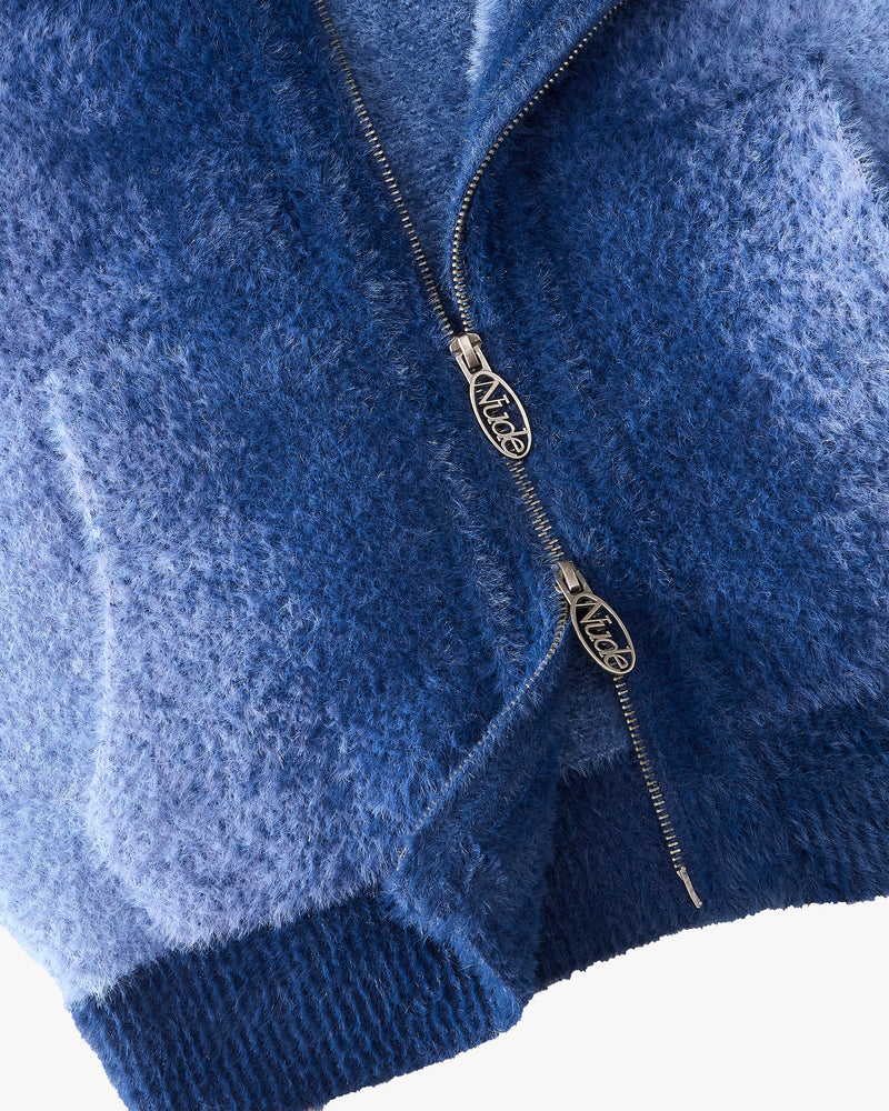 Gradient Knit Zip-Up Hoodie Blue