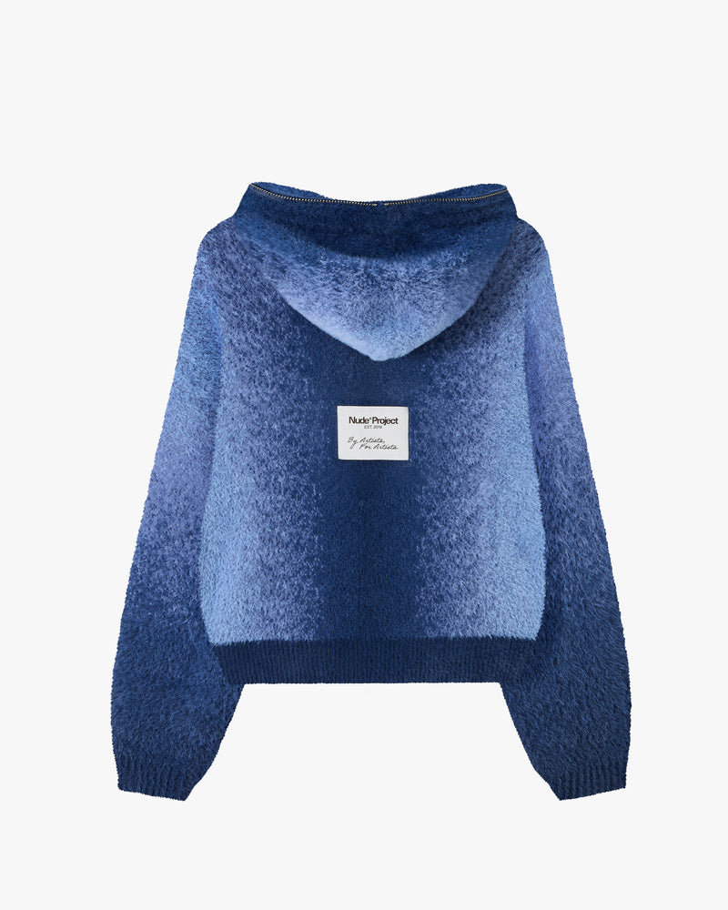 Gradient Knit Zip-Up Hoodie Blue