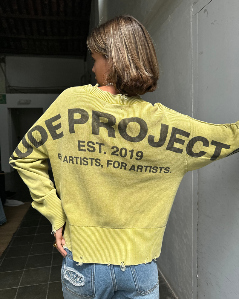 Perfect Cropped Knit Sweater Lime