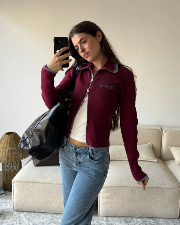 Kiddo Full-Zip Knit Burgundy