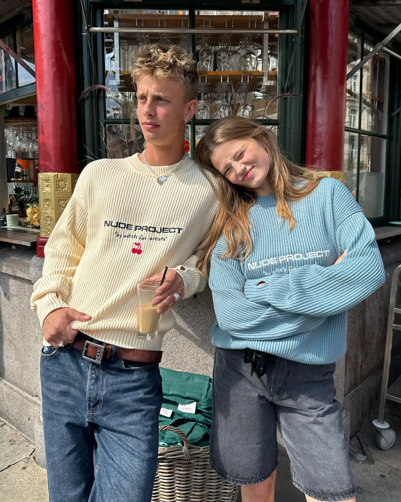 Wavy Knit Sweater Blue