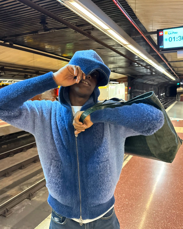 Gradient Knit Zip-Up Hoodie Blue