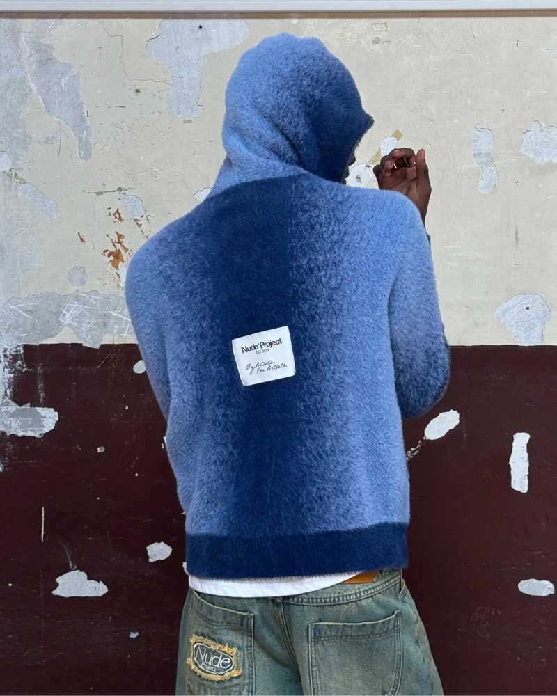 Gradient Knit Zip-Up Hoodie Blue