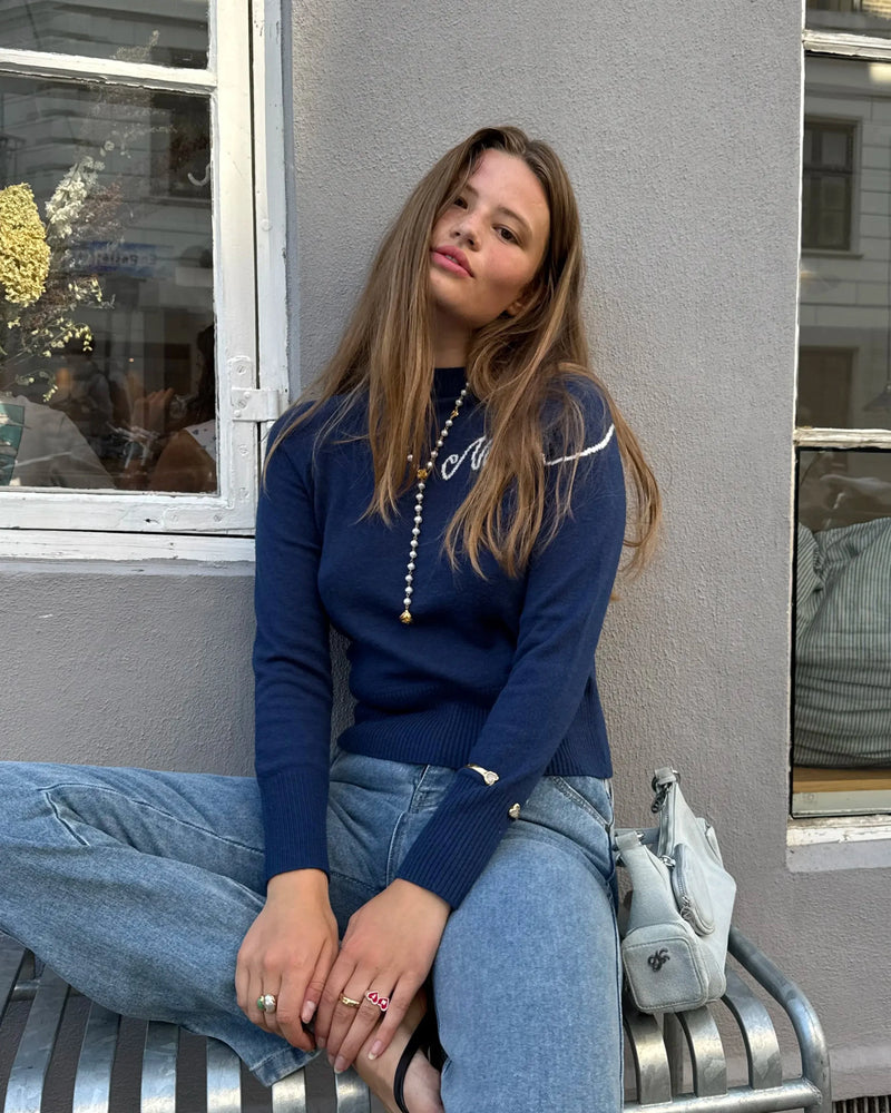 Busy Knit Sweater Navy