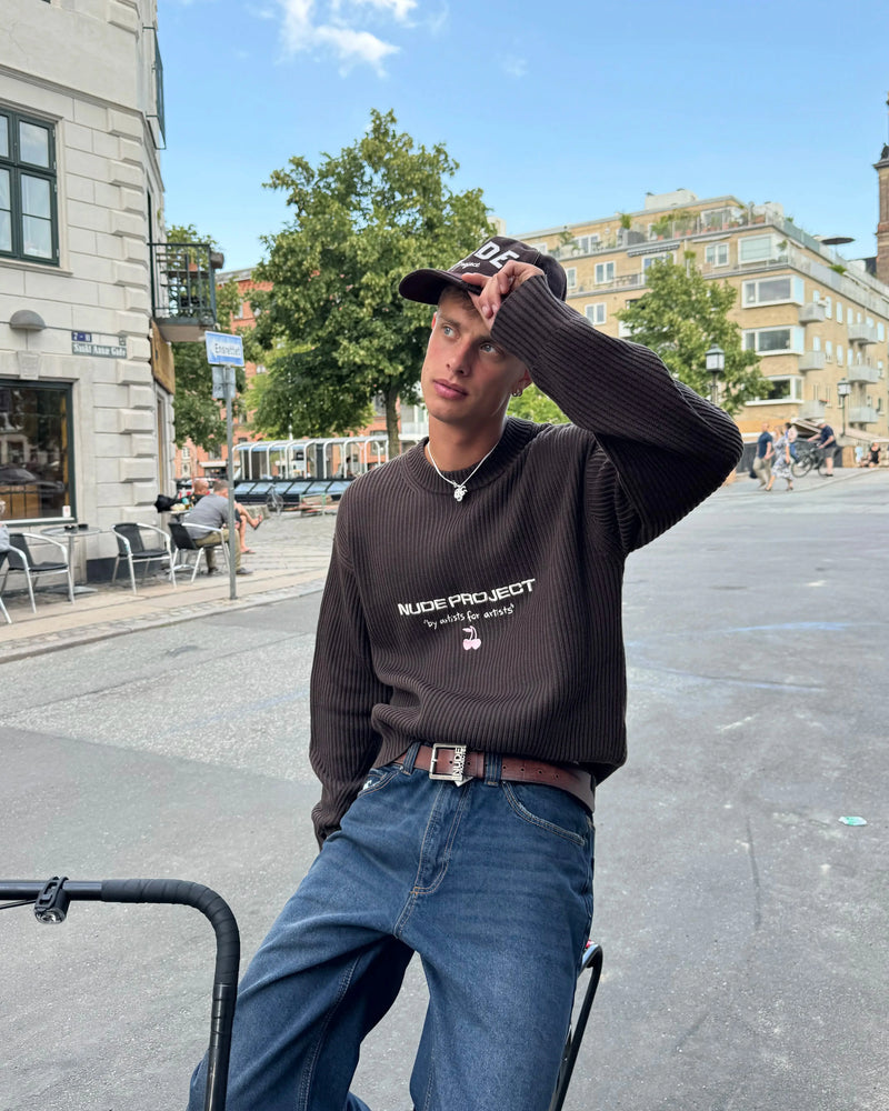 Wavy Knit Sweater Brown