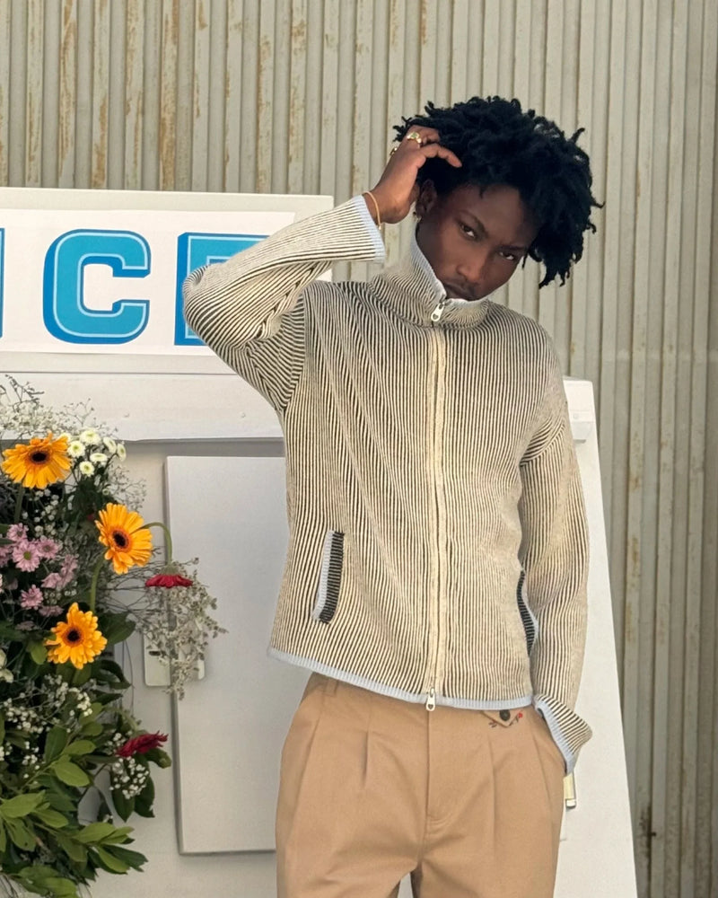 Classy Knit Zip-Up Cardigan Blue