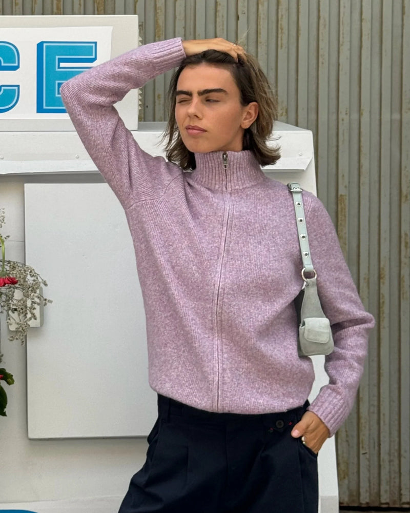 Sweet Knit Zip-up Cardigan Lilac