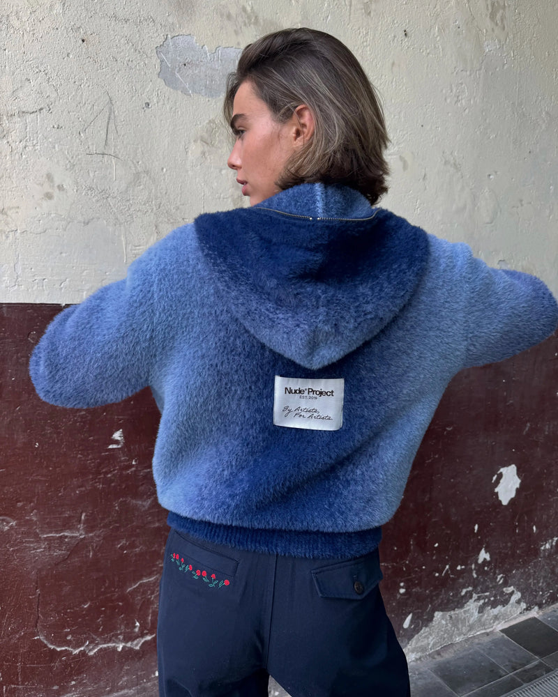 Gradient Knit Zip-Up Hoodie Blue