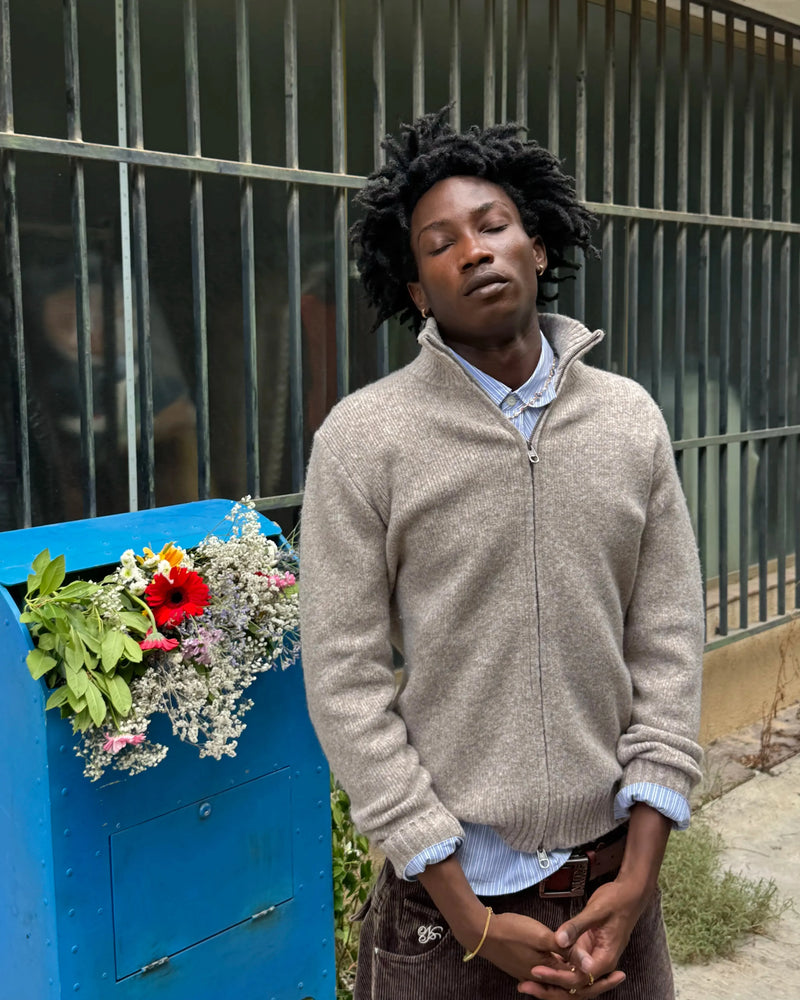 Sweet Knit Zip-up Cardigan Beige