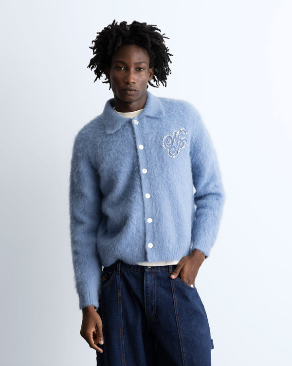Alpaca Button Up Knit Cardigan Blue