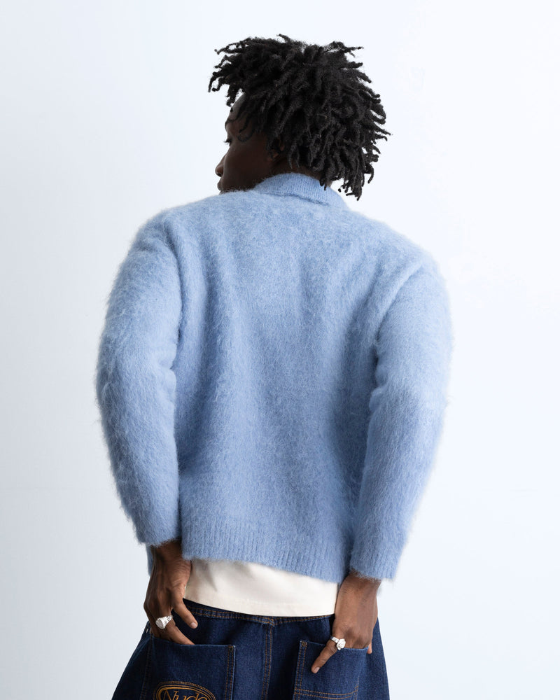 Alpaca Button Up Knit Cardigan Blue