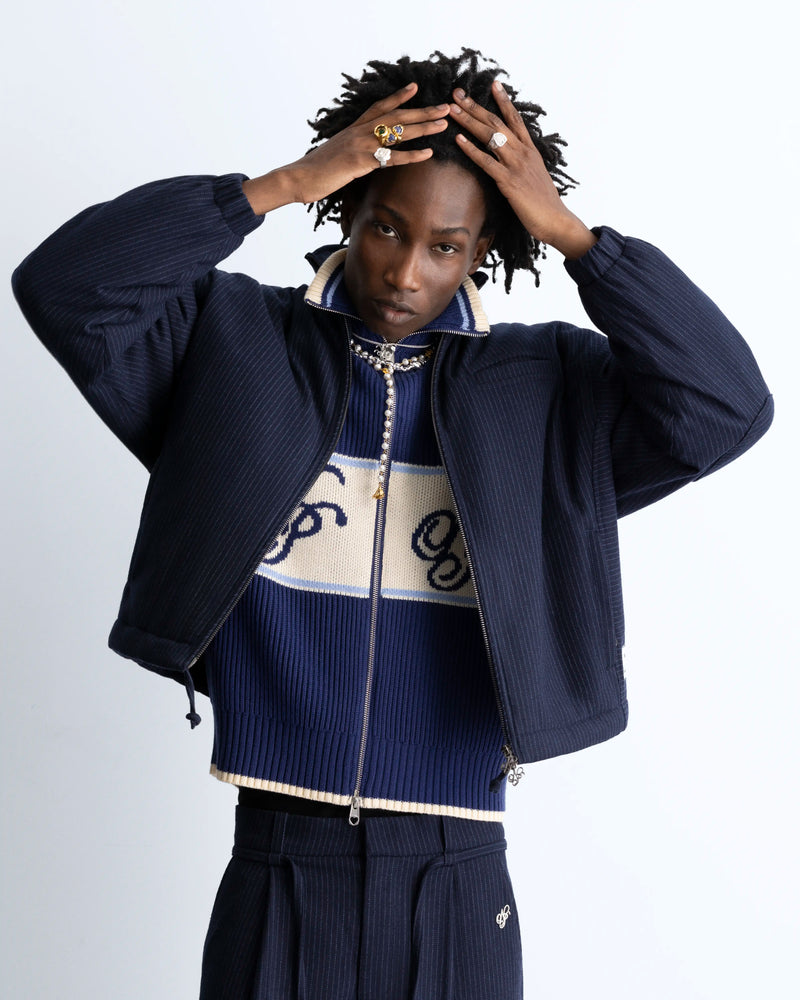 Wool Zip-Up Bomber Jacket Navy