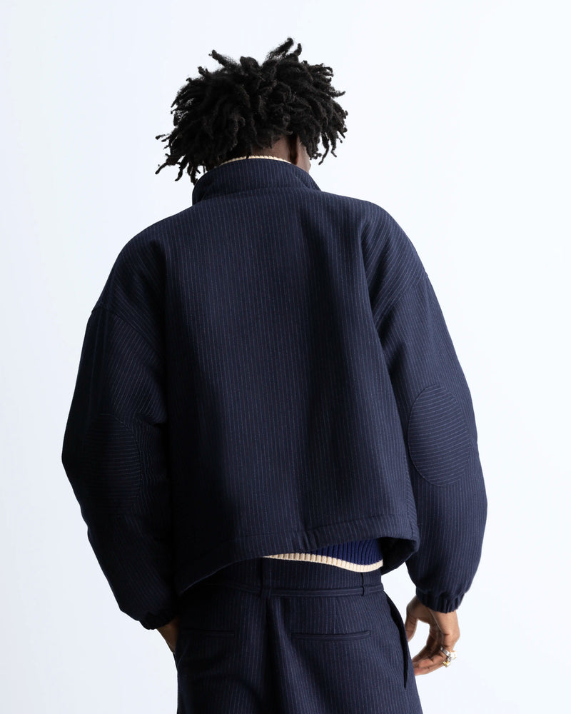 Wool Zip-Up Bomber Jacket Navy