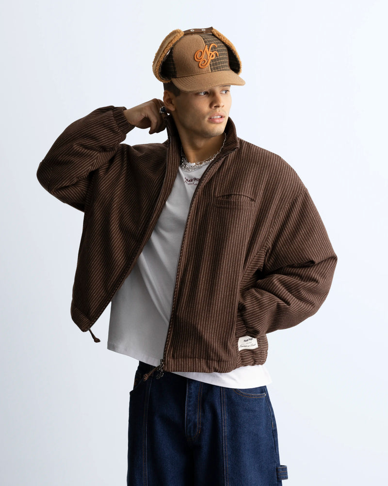 Wool Zip-Up Bomber Jacket Brown