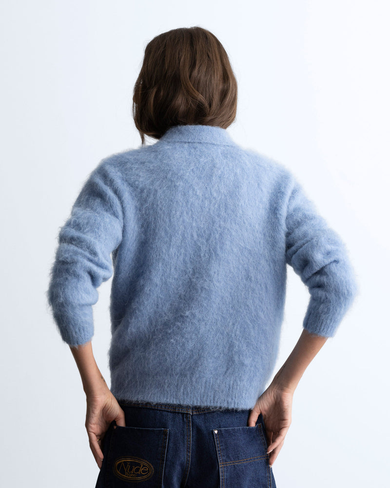 Alpaca Button Up Knit Cardigan Blue