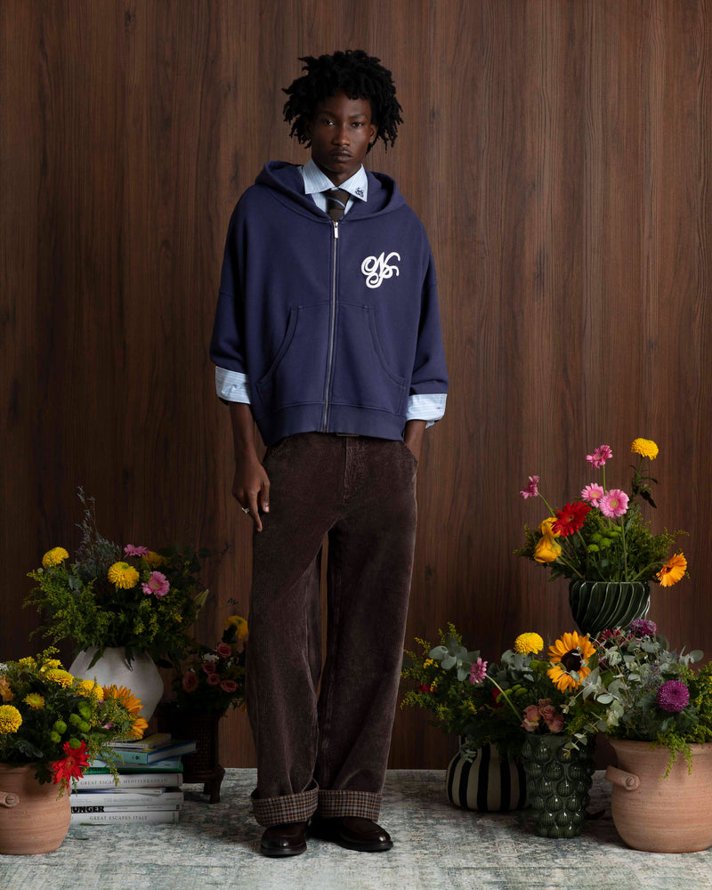 Puffy Zip-Up Boxy Hoodie Navy