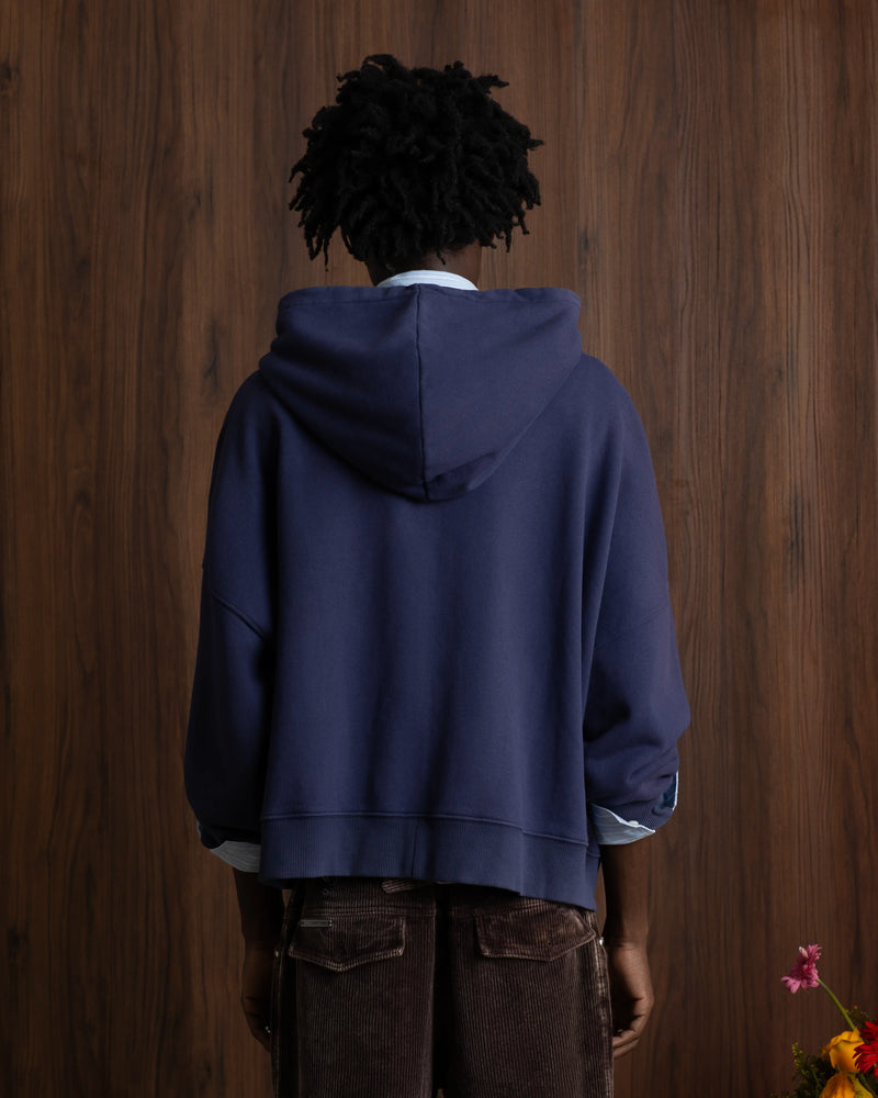 Puffy Zip-Up Boxy Hoodie Navy