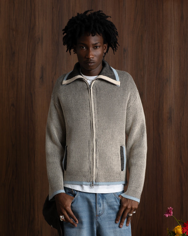 Classy Knit Zip-Up Cardigan Blue