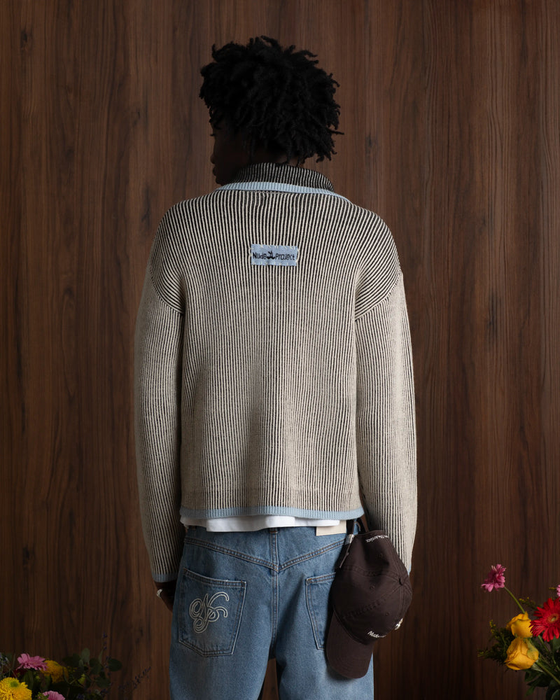 Classy Knit Zip-Up Cardigan Blue