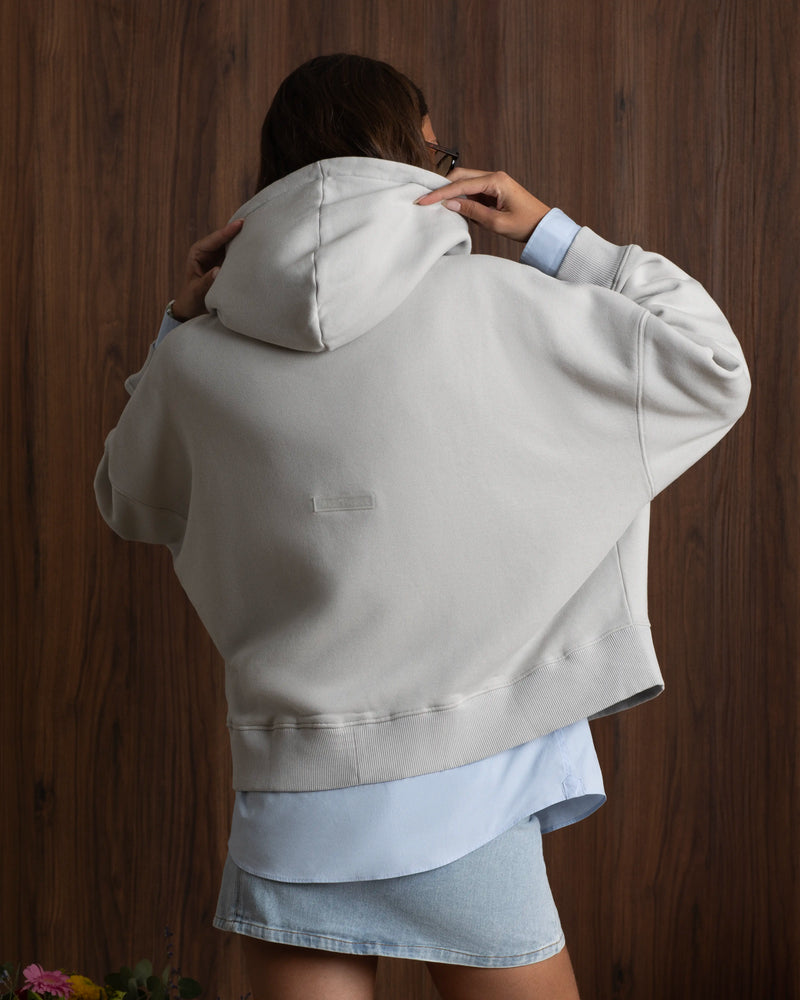 Puffy Zip-Up Boxy Hoodie Grey