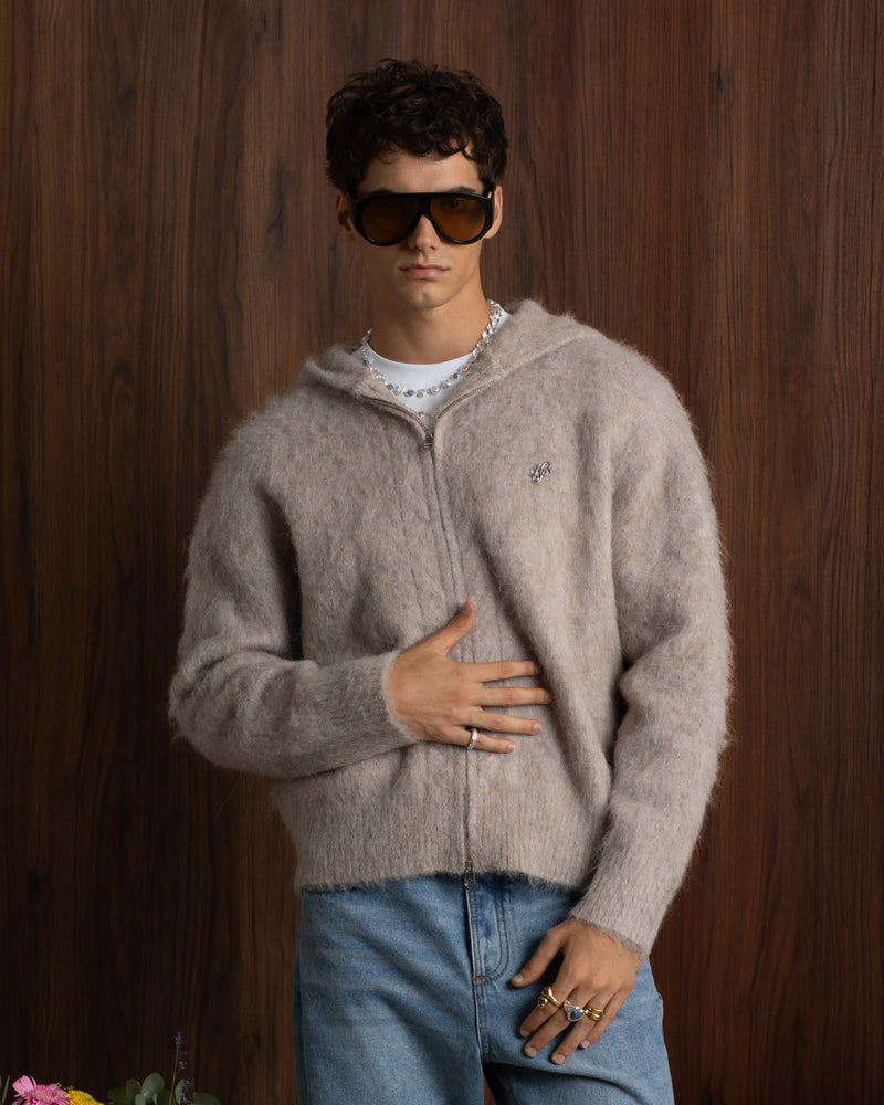 Alpachino Knit Zip-Up Hoodie Beige
