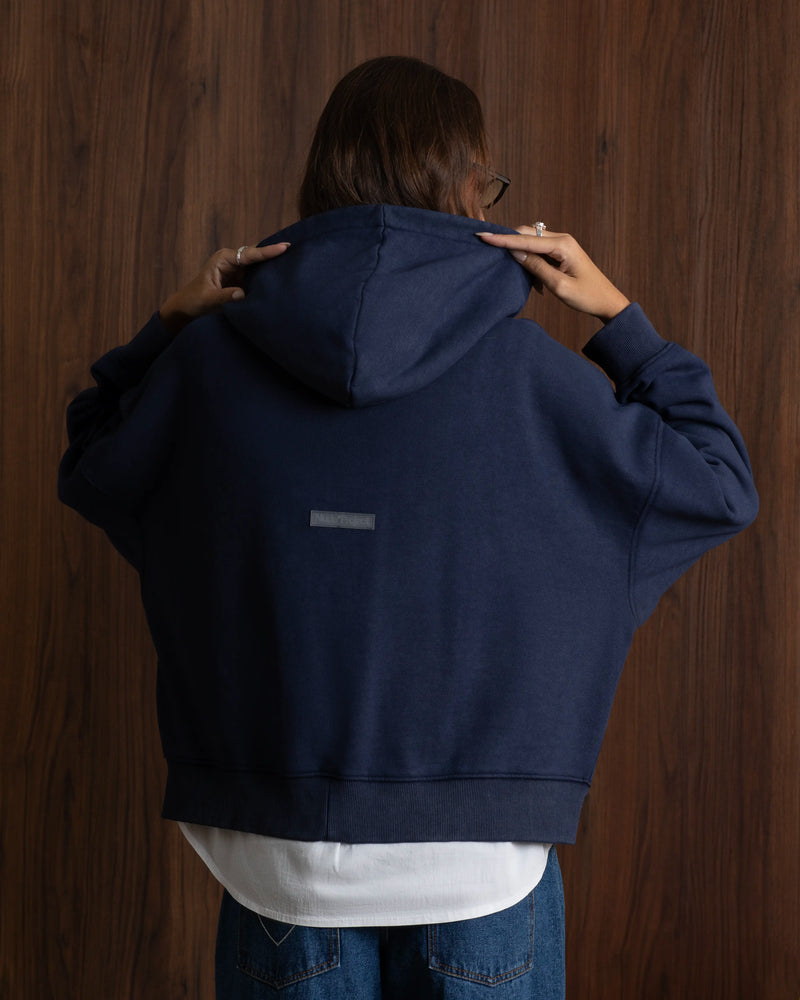 Puffy Zip-Up Boxy Hoodie Navy