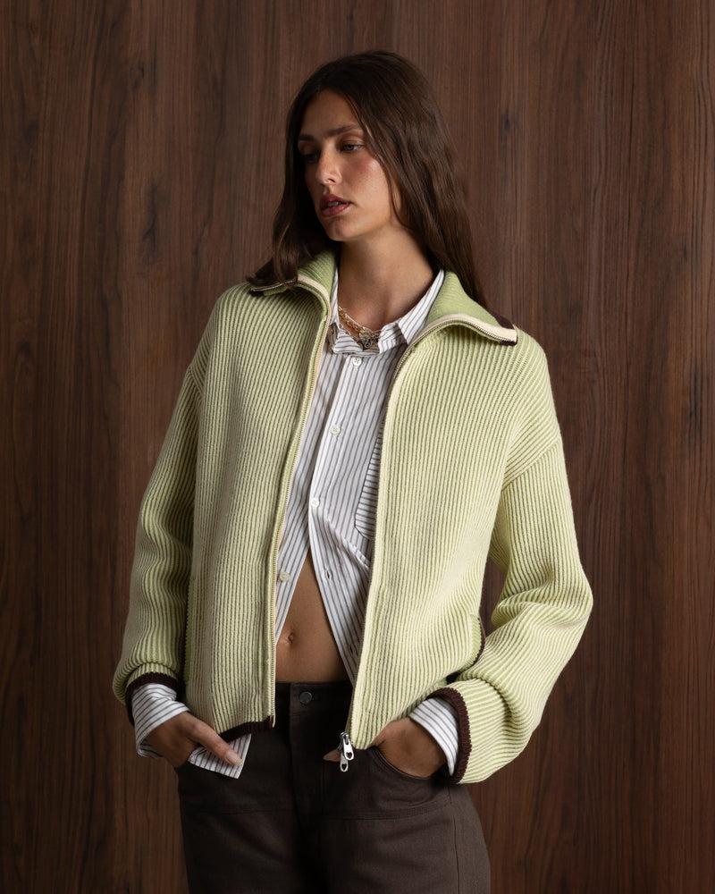 Classy Knit Zip-Up Cardigan Green