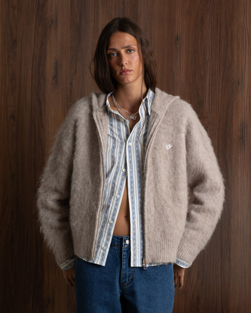 Alpachino Knit Zip-Up Hoodie Beige