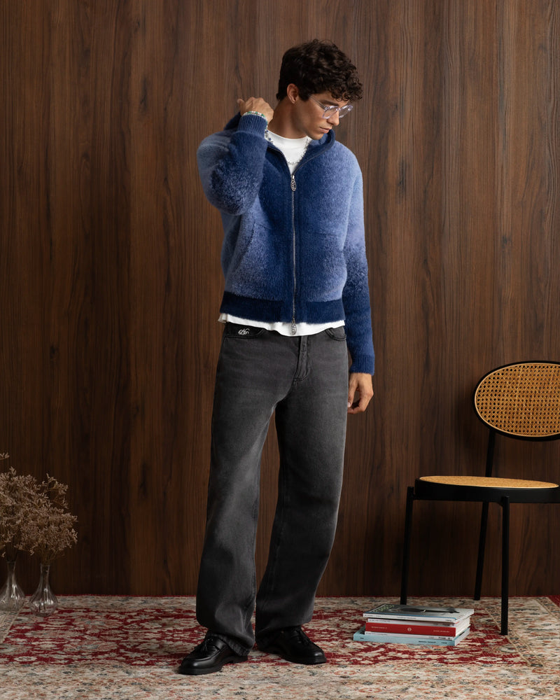 Gradient Knit Zip-Up Hoodie Blue
