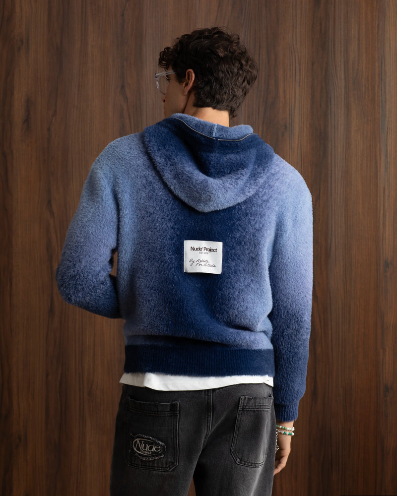 Gradient Knit Zip-Up Hoodie Blue