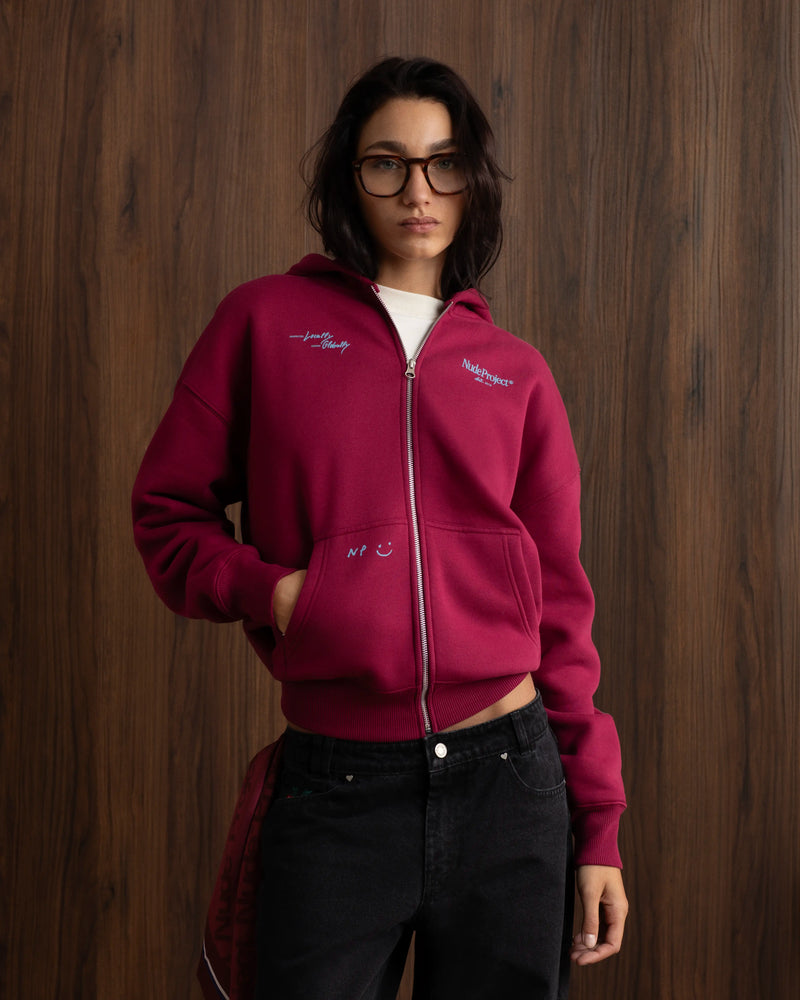 Global Soon Zip-Up Hoodie Burgundy