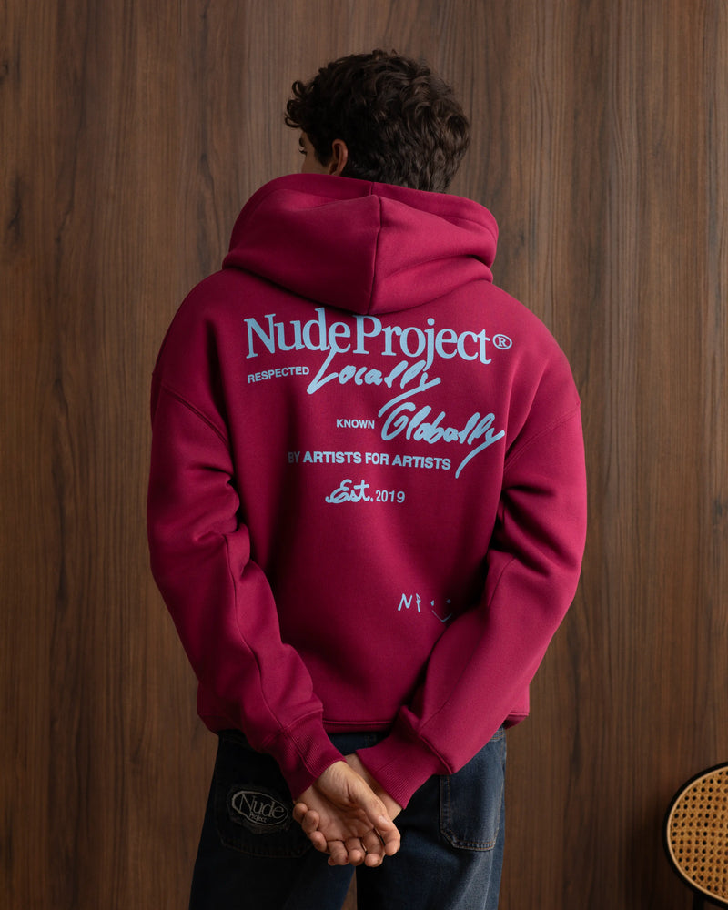 Global Soon Zip-Up Hoodie Burgundy