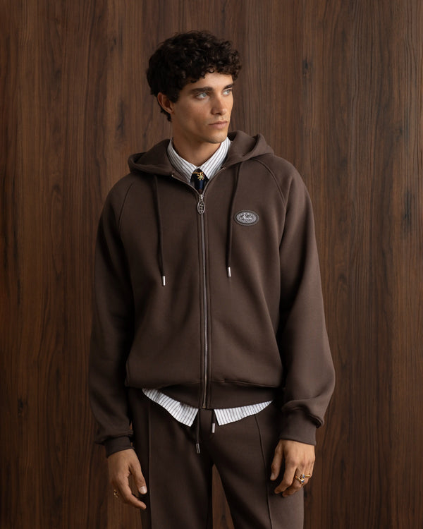 Essentials Zip-Up Hoodie Brown