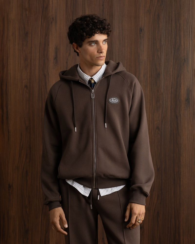 Essentials Zip-Up Hoodie Brown