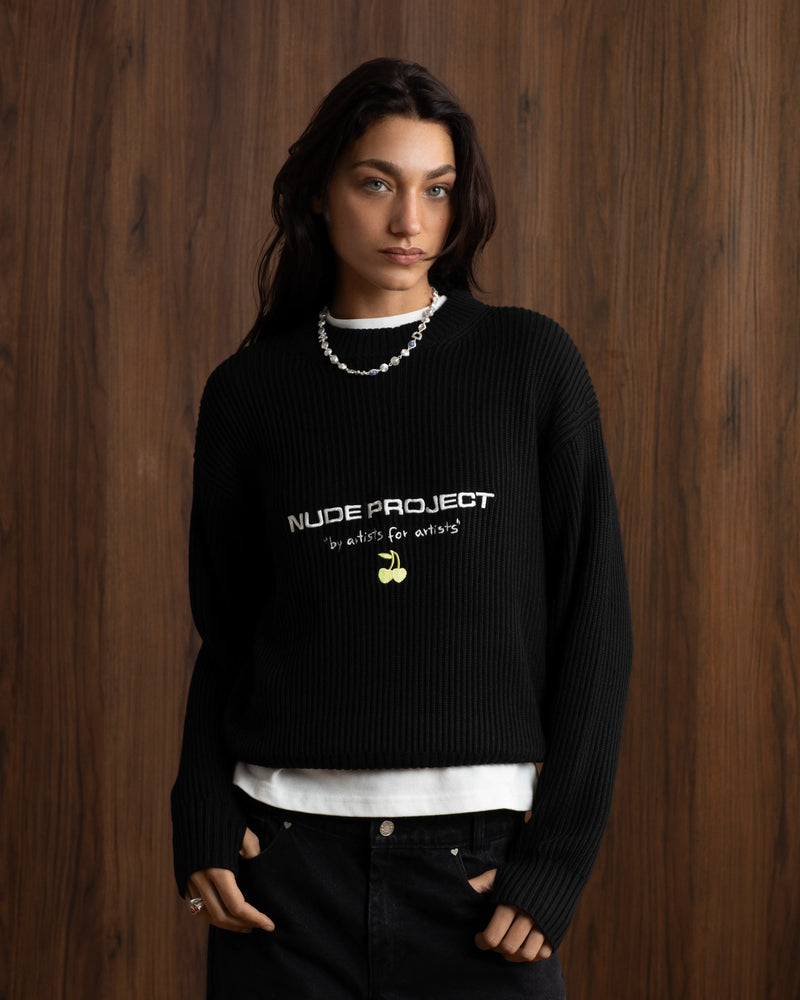 Wavy Knit Sweater Black