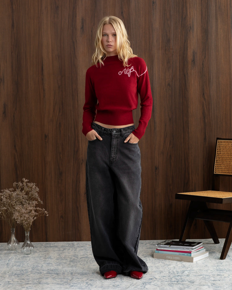 Busy Knit Sweater Red