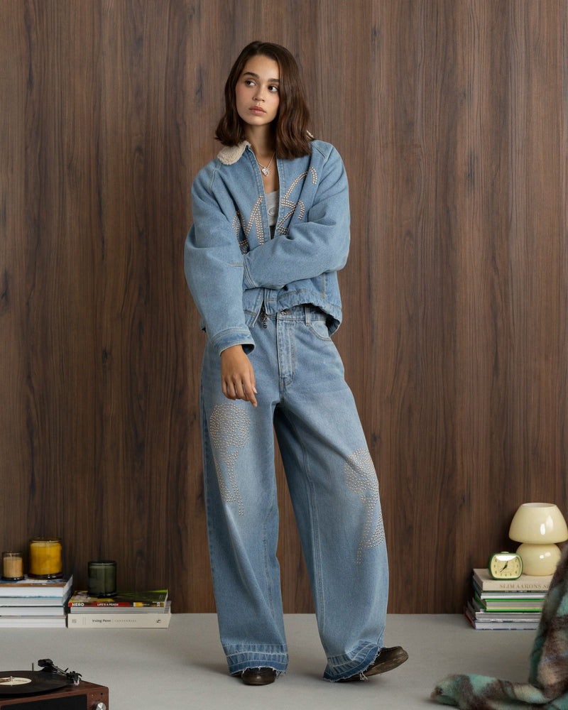 Old Baggy Denim Fantasy Jewel Flowers