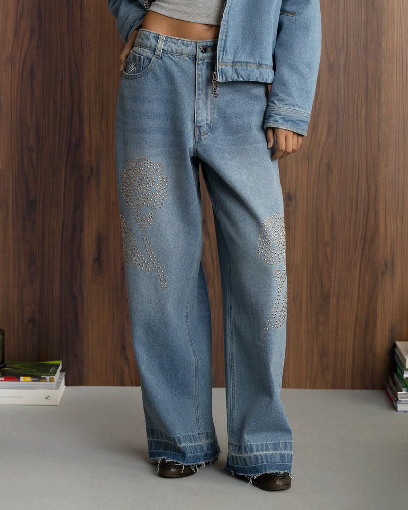 Old Baggy Denim Fantasy Jewel Flowers