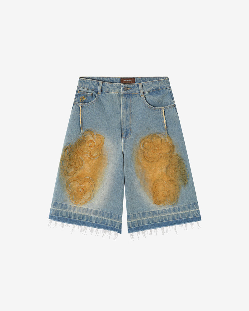 Old Baggy Denim Shorts Flower