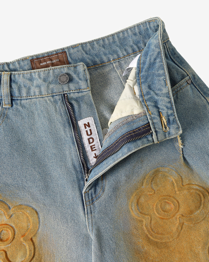 Old Baggy Denim Shorts Flower