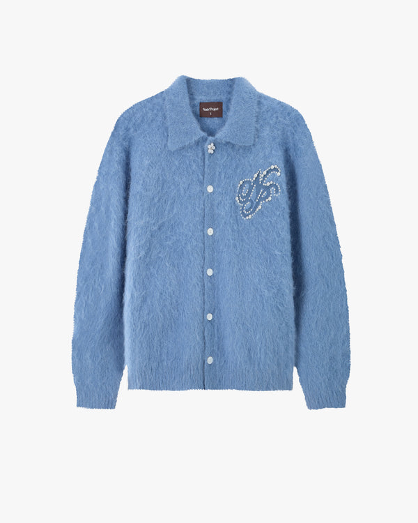 Alpaca Button Up Knit Cardigan Blue