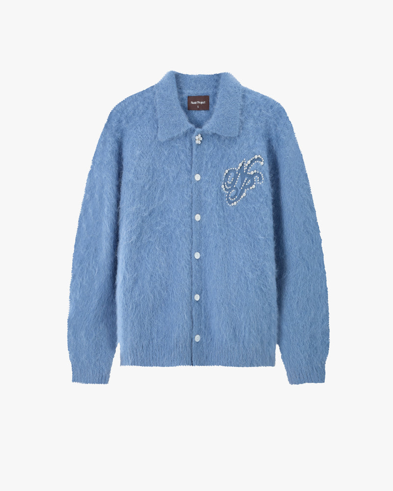 Alpaca Button Up Knit Cardigan Blue