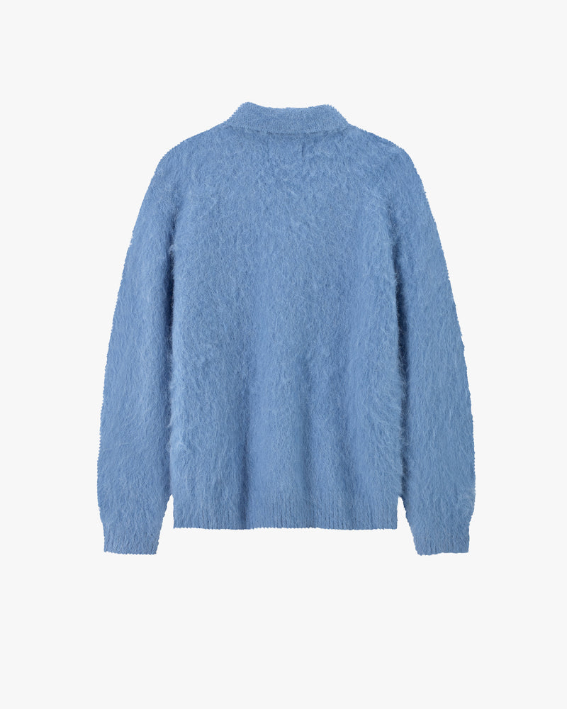 Alpaca Button Up Knit Cardigan Blue